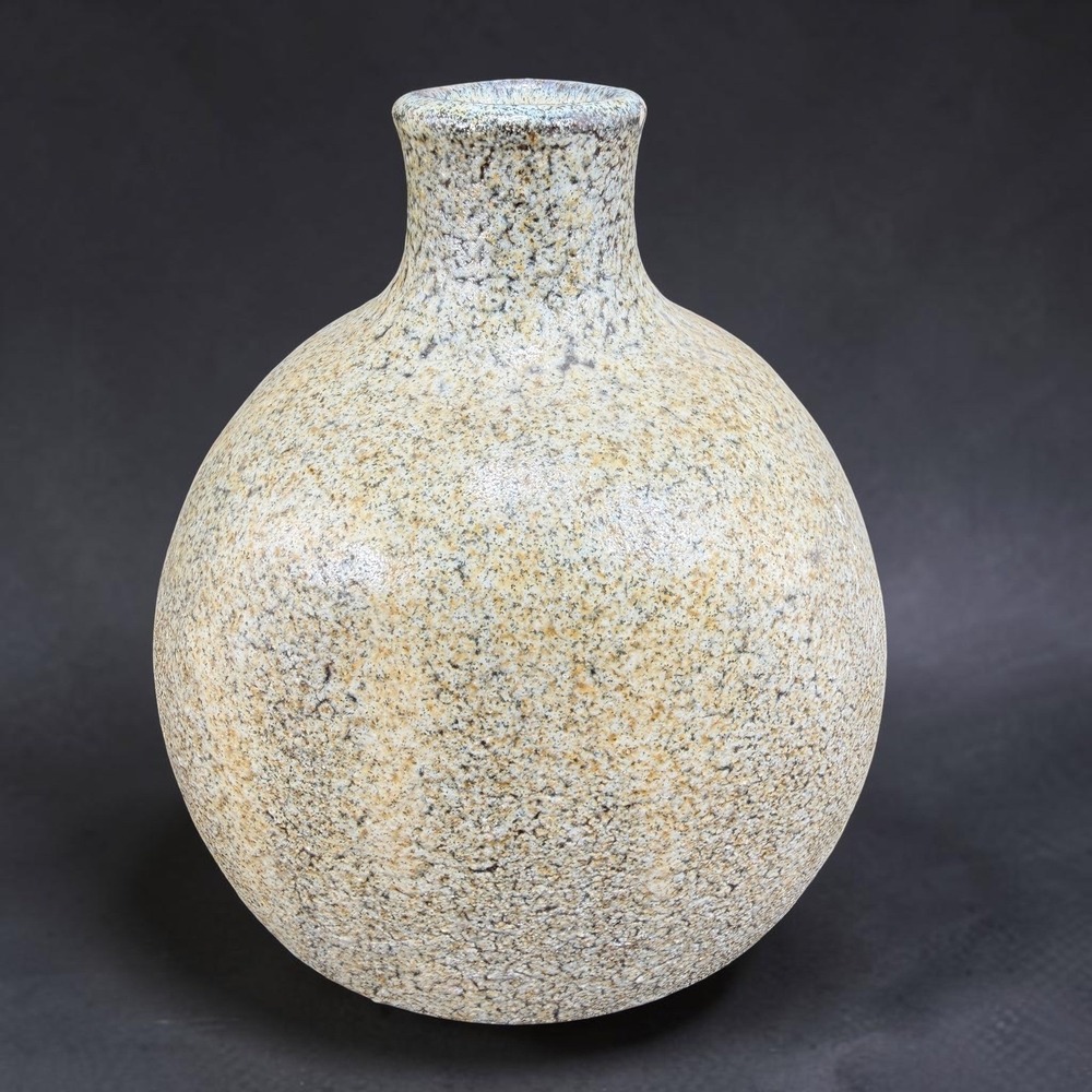 Primitive Brutalist Pottery Vase‎ 8 Inch Tall Speckled Studio Art Stone Bottle